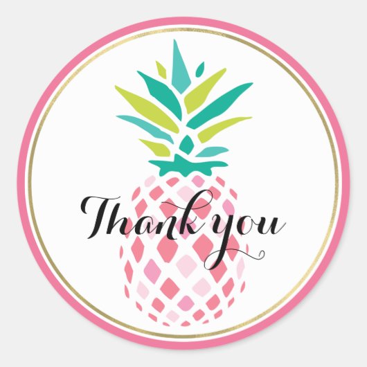Girly Pink Pineapple Ronde Sticker (Voorkant)