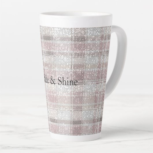 Girly Pink Plaid Stripes Sparkle Latte Mok (Rechterhoek)