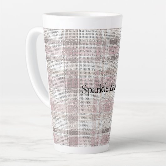 Girly Pink Plaid Stripes Sparkle Latte Mok (Linkerhoek)
