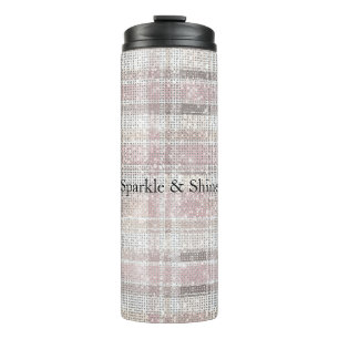 Girly Pink Plaid Stripes Sparkle Thermosbeker