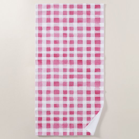Girly Pink Plaid Stripes   Strandlaken (Voorkant)
