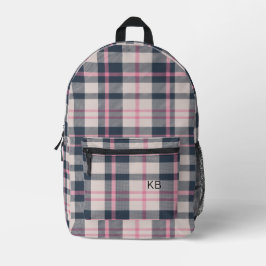Girly Pink Plaid Tartan Controleer Monogram Initia Bedrukte Rugzak