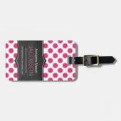 Girly Pink Polkadots Chalkboard Personalized Bagagelabel (Voorkant horizontaal)