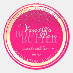 Girly Pink Product Verpakkingsetiketten Goud Lijst Ronde Sticker