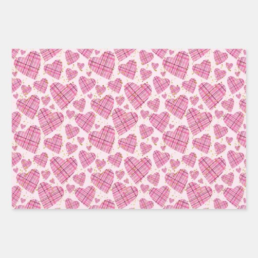 Girly Pink Pset Hearts Gold Glitter Polka Dots Inpakpapier Vel (Voorkant 3)