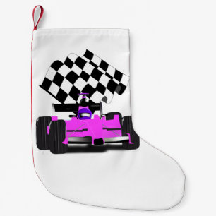Girly Pink Race-auto met gecontroleerde vlag Kleine Kerstsok