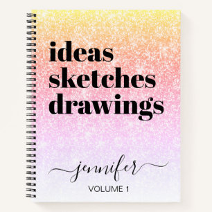 Girly Pink Rainbow Glitter Jouw naam Sketchbook Notitieboek