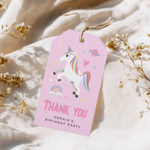 Girly Pink Rainbow Unicorn Kids Verjaardagsgunst Cadeaulabel
