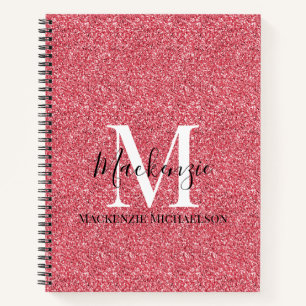 Girly Pink Red Glitter Monogram Name Notitieboek