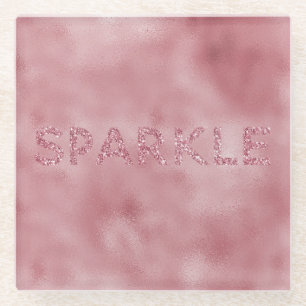 Girly Pink Rose Glitter Sparkle Glazen Onderzetter
