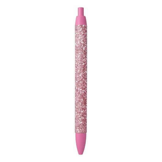 Girly Pink Rose Glitter Zwarte Inkt Pen (Voorkant Verticaal)
