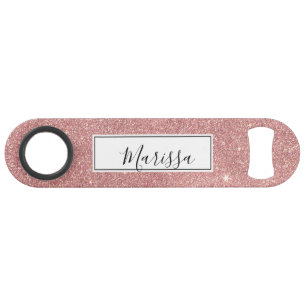 Girly Pink Rose Gold Chic Faux Glitter Patroon Speed Flessenopener