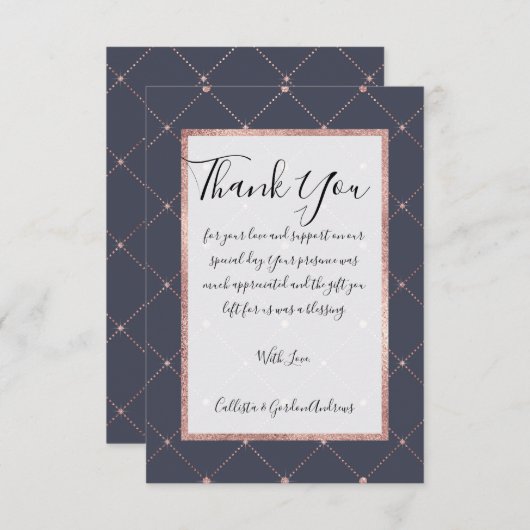 Girly Pink Rose Gold Diamond Navy Blue Geometric Bedankkaart (Voorkant / Achterkant)