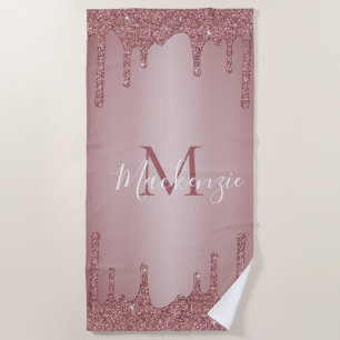 Girly Pink Rose Gold Glitter Sparkle Drips Strandlaken