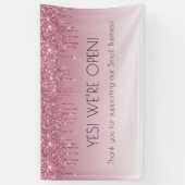 Girly Pink Rose Gold Ja We're Open Faux Glitter Spandoek (Verticaal)