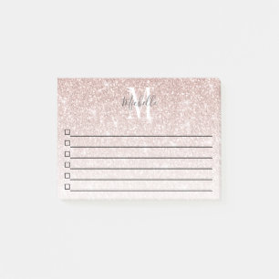 Girly Pink Rose Gold Monogram Glam Glitter Sparkle Post-it® Notes