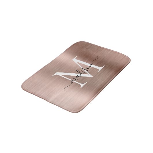 Girly Pink Rose Gold Monogram script geborsteld me Badmat (Gekanteld)