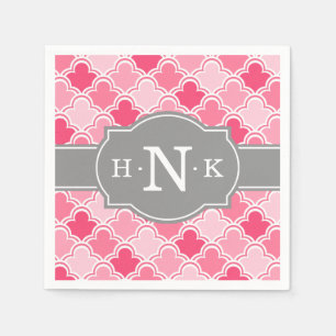 Girly Pink Scallop Pattern Gray Monogram Servetten