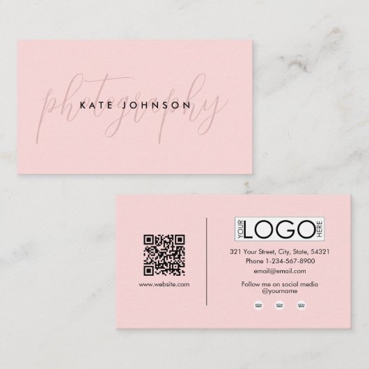 Girly Pink Script Kalligrafie Handtekening QR Code Visitekaartje (Voorkant / Achterkant)