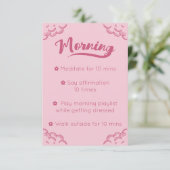 Girly Pink Script Mindful Morning Routine Kaart (Staand voorkant)