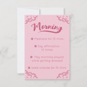 Girly Pink Script Mindful Morning Routine Kaart