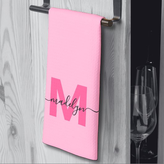 Girly Pink Script Naam Monogram Theedoek