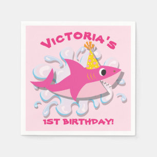 Girly Pink Shark verjaardagsfeestje napkins Servet