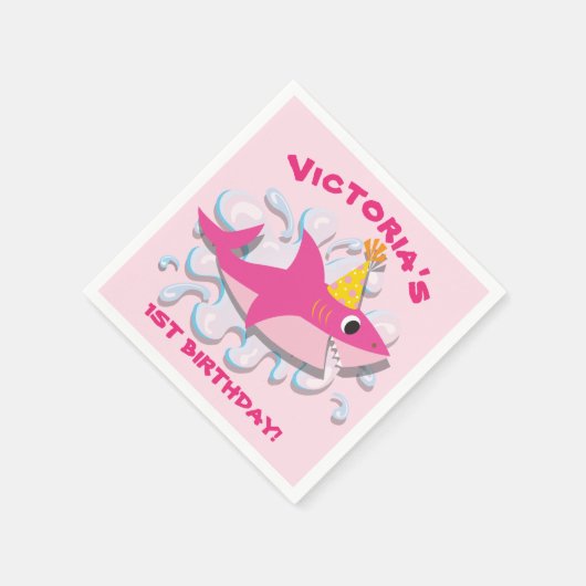 Girly Pink Shark verjaardagsfeestje papieren serve Servet (Hoek)