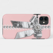 Girly Pink Silver Bow Gedrukte iPhone 5 Hoesje (Achterkant (horizontaal))