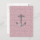 Girly Pink Silver Glitter Chevron Pattern Anchor Briefkaart (Voorkant / Achterkant)