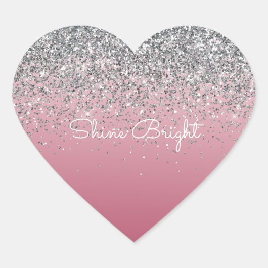 Girly Pink Silver Sparkle Glitter Hart Sticker (Voorkant)