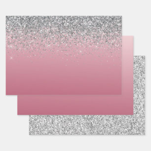 Girly Pink Silver Sparkle Glitter Inpakpapier Vel