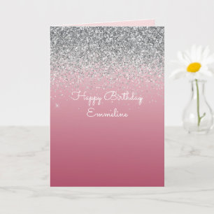 Girly Pink Silver Sparkle Glitter Kaart