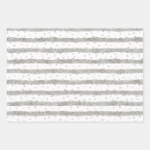 Girly Pink Silver Sparkly Confetti Stripes Inpakpapier Vel (Voorkant 2)