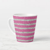 Girly Pink Silver Sparkly Confetti Stripes Latte Mok (Linkerhoek)