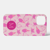 Girly Pink Sleek Cat Pattern Monogram Case-Mate iPhone Case (Achterkant (horizontaal))