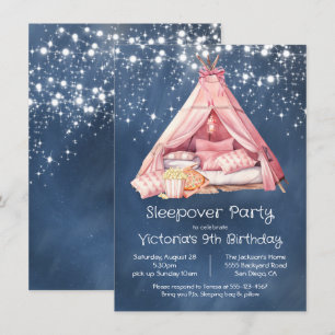 Girly Pink Sleepover Glamping Tent Verjaardag Kaart