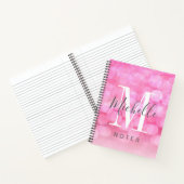 Girly Pink Sparkle Bokeh Monogram Naam Notitieboek (Binnen)