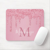 Girly Pink Sparkle Glitter Driemonogram Muismat (Met muis)