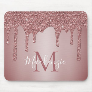 Girly Pink Sparkle Glitter Driemonogram Muismat