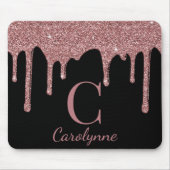 Girly Pink Sparkle Glitter Drift Monogram op zwart Muismat (Voorkant)