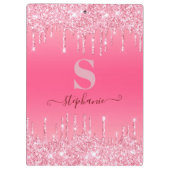 Girly Pink Sparkle Glitter Monogram Klembord (Achterkant)