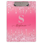 Girly Pink Sparkle Glitter Monogram Klembord (Voorkant)