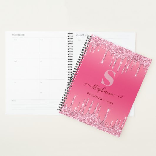 Girly Pink Sparkle Glitter Monogram Planner (Display)