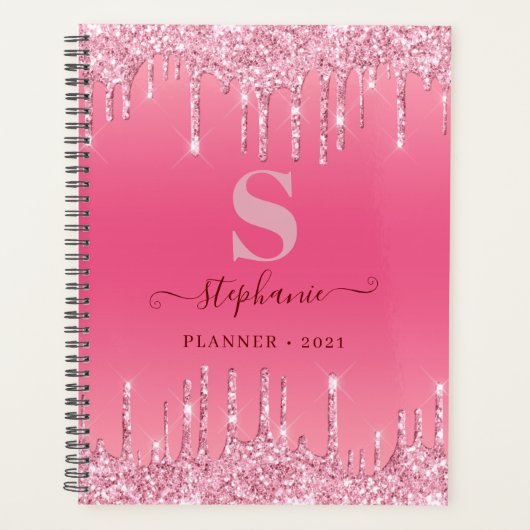 Girly Pink Sparkle Glitter Monogram Planner (Voorkant)