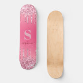 Girly Pink Sparkle Glitter Monogram Skateboard (Voorkant)