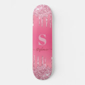 Girly Pink Sparkle Glitter Monogram Skateboard (Voorkant)