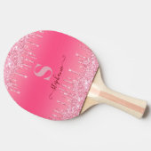 Girly Pink Sparkle Glitter Monogram Tafeltennisbatje (Zijkant)