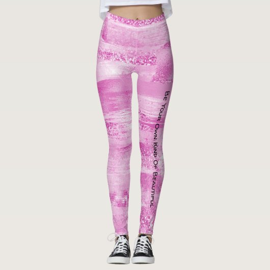Girly Pink Sparkle Stripes Leggings (Voorkant)