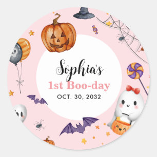 Girly Pink Spooky Halloween Verjaardagsgunst Ronde Sticker